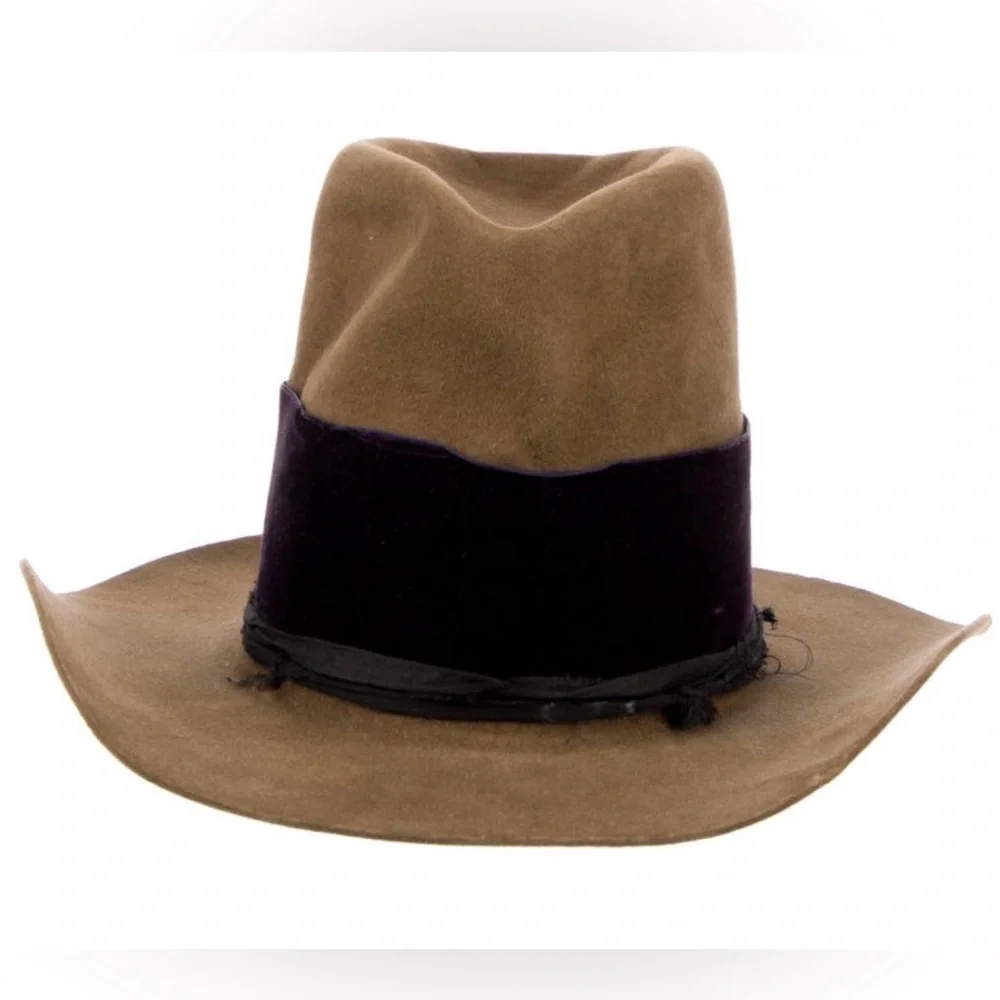 Teressa Foglia Wool Tall Crown Custom Fedora Western Cowboy Hat Brown and Purple - Picture 8 of 10